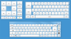 A front view of three virtual computer keyboards, two with letters and numbers, and one mainly featuring directional arrows.