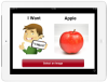 Look2learn with phrase "I want Apple" and a button to select an image.
