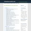 A web page titled "litteratureaudio.com" in French with the header "Our Library Of Free Audio Books" and an option of 21 pages. There are two categories: Art and Adventure. Each category is followed by an alphabetical listing by the author's last name.