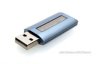 A device that appears like metallic blue-colored flash drive.