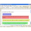 A screenshot of a word processing page in French with a typed sentence followed by several sentences, each shown in a different color box.