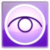 A purple square with a drawn white circle taking up its area. Inside it is drawn the shape of an eye.