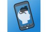 Colleyeder logo on smartphone screen as a white silhouette side view of a bust with a black silhouette side view of a mouse sitting on top.