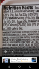 Nutrition facts and ingredients of a food product magnified on a phone screen.