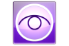 A purple eye graphic with a white circle around it.