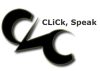 CLiCk, Speak logo in diagonal black letters.
