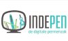  Indepen Logo with the letters INDE as all capital letters written in black and PEN in blue. This is preceded by a magnifying glass icon that has a view of a compass, protractor, and pen.