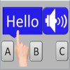 Able AAC Logo with a finger pointing to a rectangular blue speech bubble and speaker button saying Hello. Below are the letters A, B, and C.