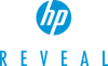 HP Reveal logo showing the lower case "hp" as white letters in a blue circle with the word reveal written in caps under it.