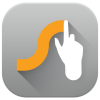 Swype logo of white-colored hand with index finger touching the top of a curved letter S.