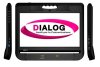 Tablet with dialog logo on screen and side view of input jacks.
