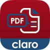 ClaroPDF logo: a red square with a white PDF illustration and the word "claro" written in white with a blue background fill at the bottom of the square.