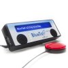 BlueTalk Speaker with two speakers and red switch button attached via jack input.