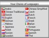 Two rows of 10 languages alongside their the country's flag that are able to be translated by the Gadget.