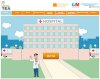 Image of homepage of website, featuring doctor standing in front of hospital waving.