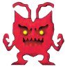 Fanciful image of red demon-like figure with antennae and yellow dots for eyes.