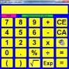 Screenshot of a bright blue and yellow calculator on a Windows OS computer.