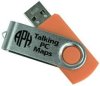 Orange flash drive with metal cover pulled off to the left, which has the APH logo and the program name on it.