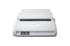 Low profile, white desktop printer with controls in front on the left and a sheet feeder in the back.