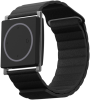 A black wristband with a square watchface featuring a large circle on the screen.
