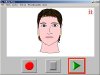 Screenshot showing a drawing of a male head with short black hair against a white background and record, stop and play buttons on the bottom.