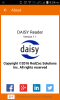 An orange and white screen interface with the word DAISY and copyright information. 