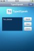 A smartphone screen featuring Type2Speak's text input box and three buttons titled speak, save and library.